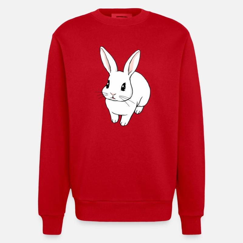 Lapin Mignon et Expressif - Illustration Cute - Sweat bio épais oversize fabriqué en UE - rouge