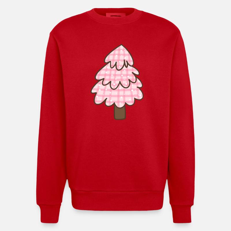 Rosa Weihnachtsbaum – Süßes Karo Weihnachten  - Heavyweight Oversized Organic Crew Neck Made in EU - Rot