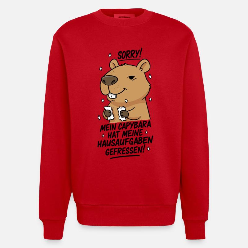 Pardon! Capybara a mangé mes devoirs - Sweat bio épais oversize fabriqué en UE - rouge