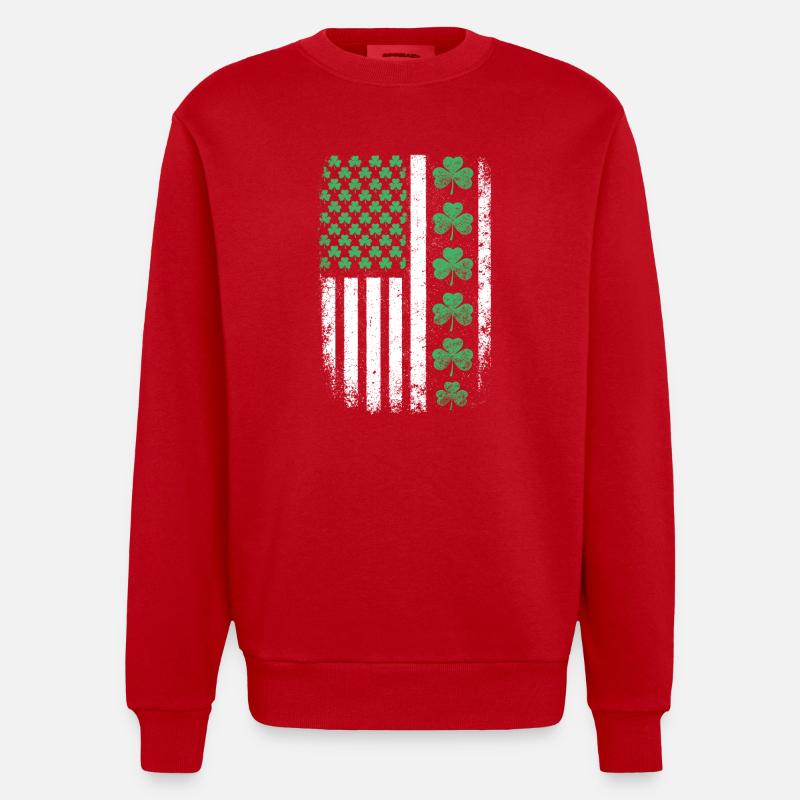 Drapeau américain du Trèfle Saint-Patrick - Sweat bio épais oversize fabriqué en UE - rouge
