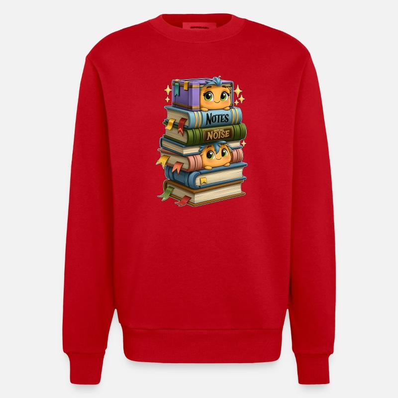 Bibliothèque avec des oiseaux - Sweat bio épais oversize fabriqué en UE - rouge
