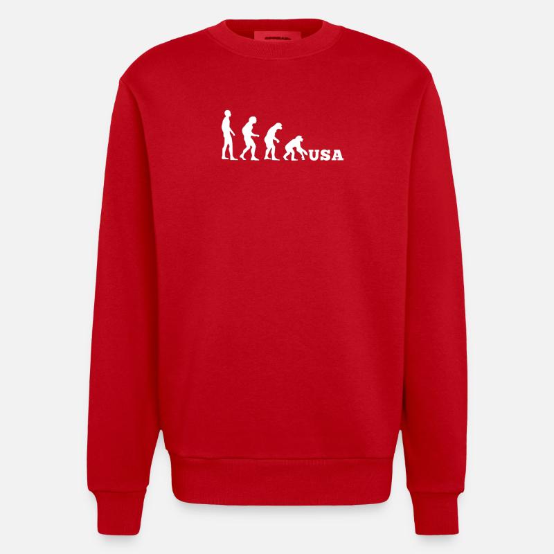 USA Evolution Backwards - Heavyweight Oversized Organic Crew Neck Made in EU - red