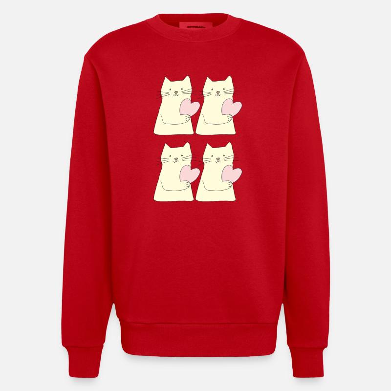 Chat 4 fois coeur - Sweat bio épais oversize fabriqué en UE - rouge