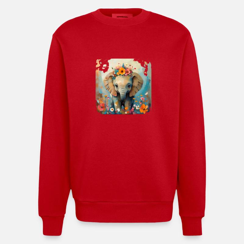 Éléphant mignon - Sweat bio épais oversize fabriqué en UE - rouge