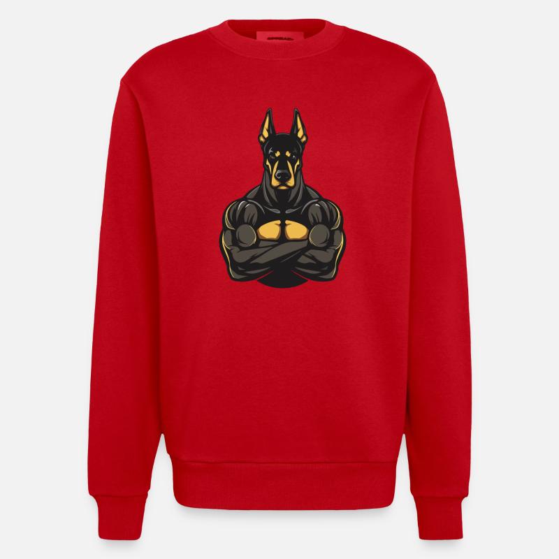 Doberman Chien Muscles Musculation - Sweat bio épais oversize fabriqué en UE - rouge
