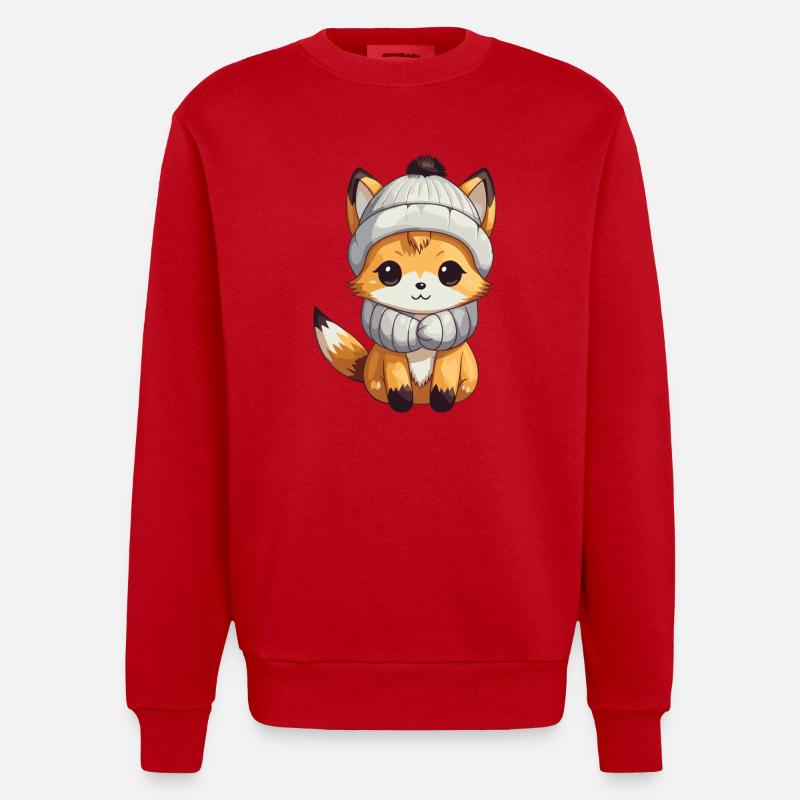 Fox Winter Comic - Heavyweight Oversized Organic Crew Neck Made in EU - red