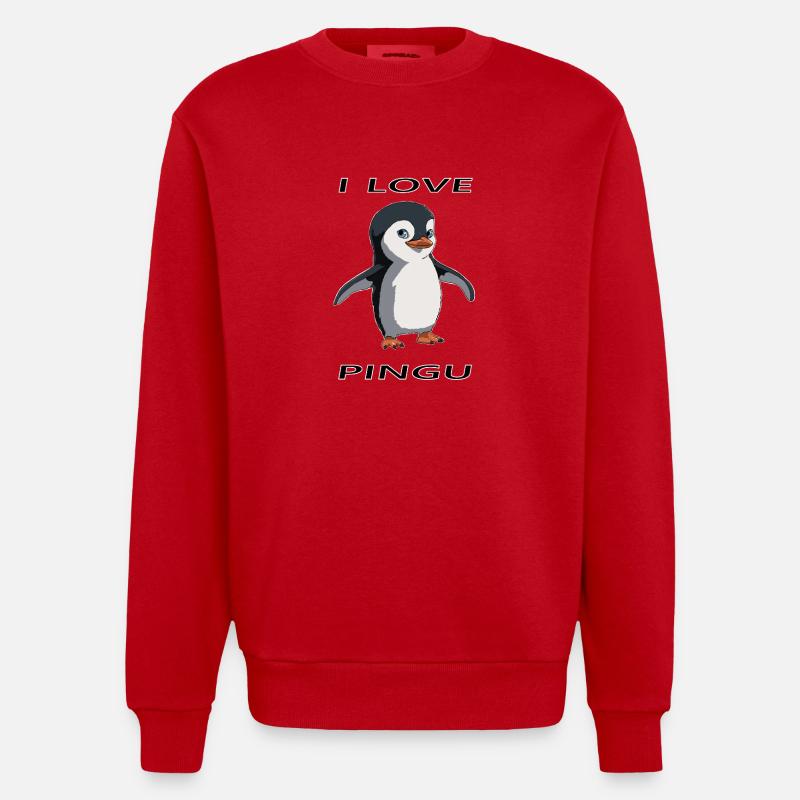 Design de pingouin mignon - Sweat bio épais oversize fabriqué en UE - rouge