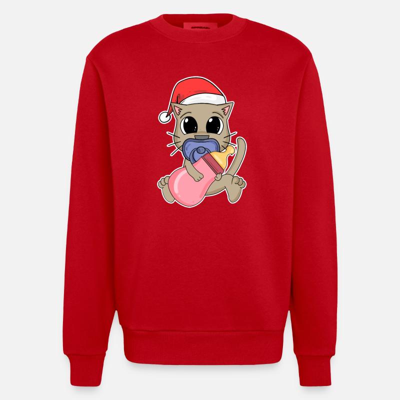 Chat Bébé Noël - Sweat bio épais oversize fabriqué en UE - rouge