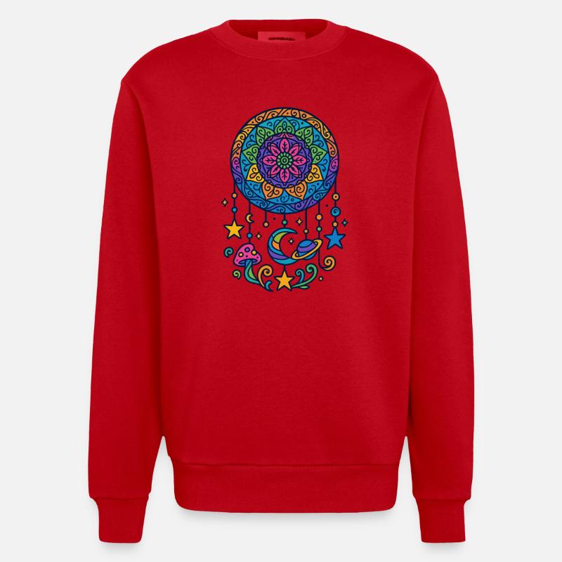 Psychedelischer Traumfänger im Universum - Heavyweight Oversized Organic Crew Neck Made in EU - Rot