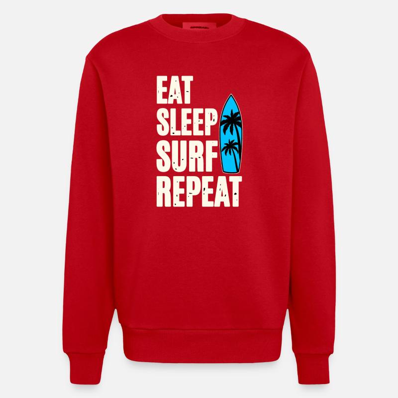 Eat Sleep Surf Repeat - Heavyweight Oversized Organic Crew Neck Made in EU - Rot