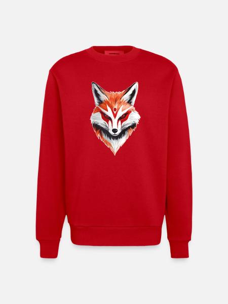 Fox Japanese Mask - Heavyweight Oversized Organic Crew Neck Made in EU - red
