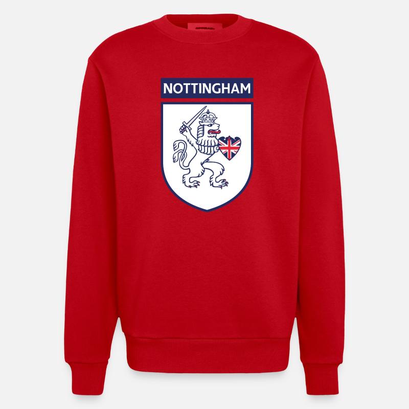 Lion bouclier de Nottingham avec épée - Sweat bio épais oversize fabriqué en UE - rouge