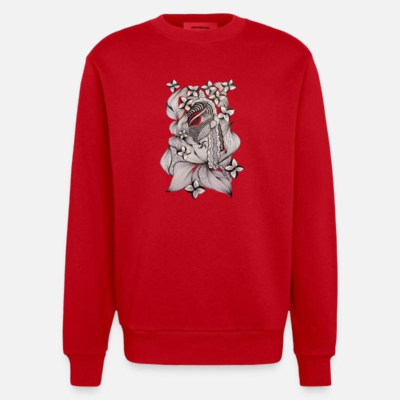 Zentangle Blumenmuster Schwarzweiß - Heavyweight Oversized Organic Crew Neck Made in EU - Rot