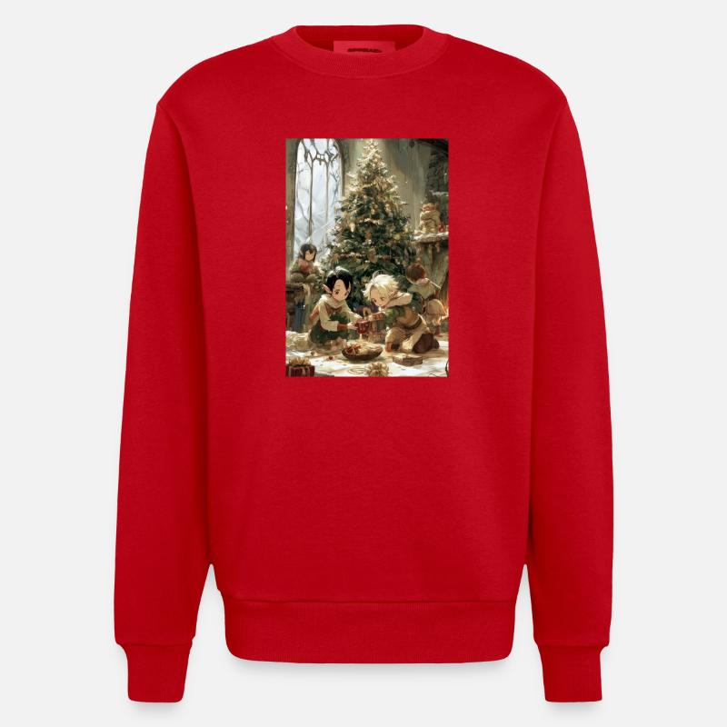 Kinder mit einem Feenbaum - Heavyweight Oversized Organic Crew Neck Made in EU - Rot