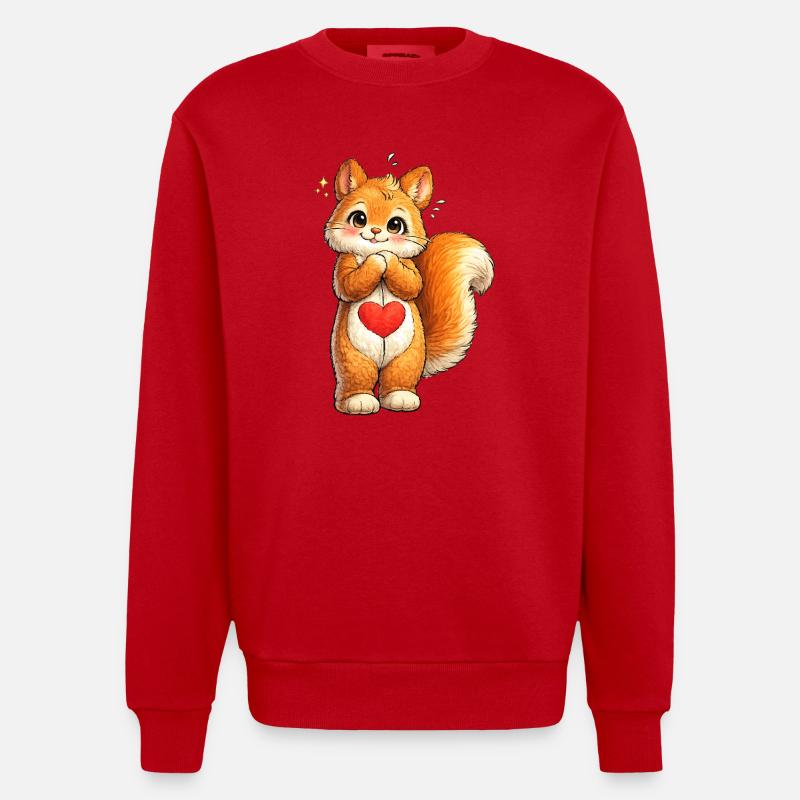 Schüchternes Eichhörnchen mit rotem Herz - Heavyweight Oversized Organic Crew Neck Made in EU - Rot