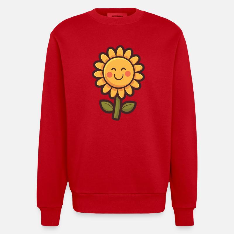 Weiche Sonnenblumen im Comic-Stil - Heavyweight Oversized Organic Crew Neck Made in EU - Rot
