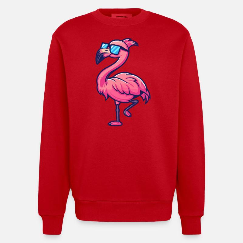 Flamingo Cool Comic - Heavyweight Oversized Organic Crew Neck Made in EU - Rot