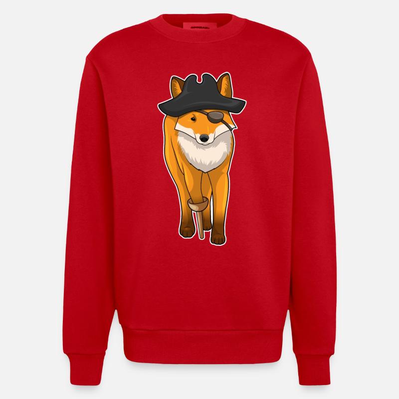 Fox Pirate Eye Patch - Heavyweight Oversized Organic Crew Neck Made in EU - red
