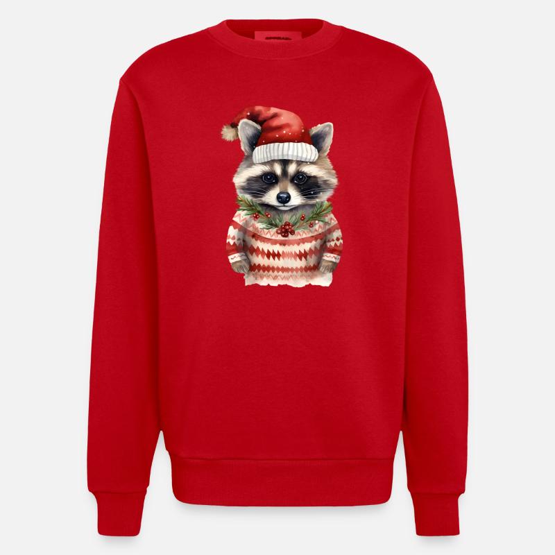 Waschbär Weihnachtspullover - Heavyweight Oversized Organic Crew Neck Made in EU - Rot