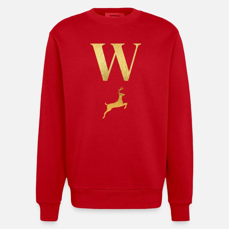 Buchstabe w Goldener Hirsch - Geschenkidee - Heavyweight Oversized Organic Crew Neck Made in EU - Rot