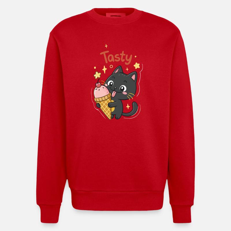 Chat gourmand et crème glacée - Sweat bio épais oversize fabriqué en UE - rouge