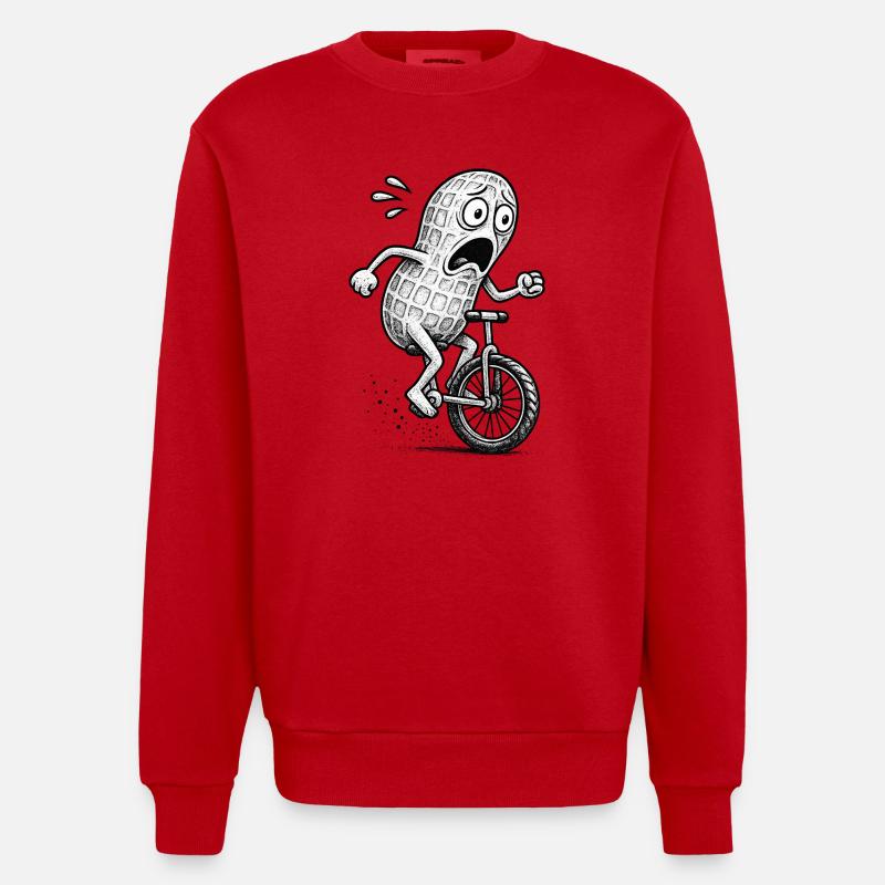 Panic Peanut sur un vélo - Sweat bio épais oversize fabriqué en UE - rouge