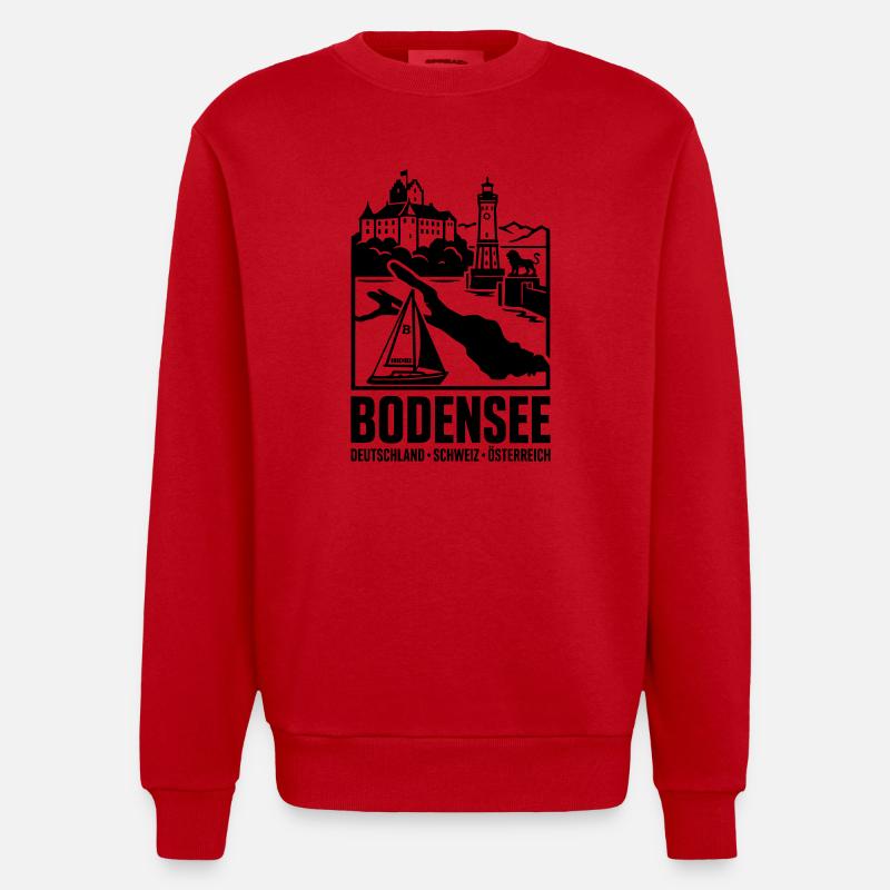 Bodensee Silhouette Wahrzeichen - Heavyweight Oversized Organic Crew Neck Made in EU - Rot