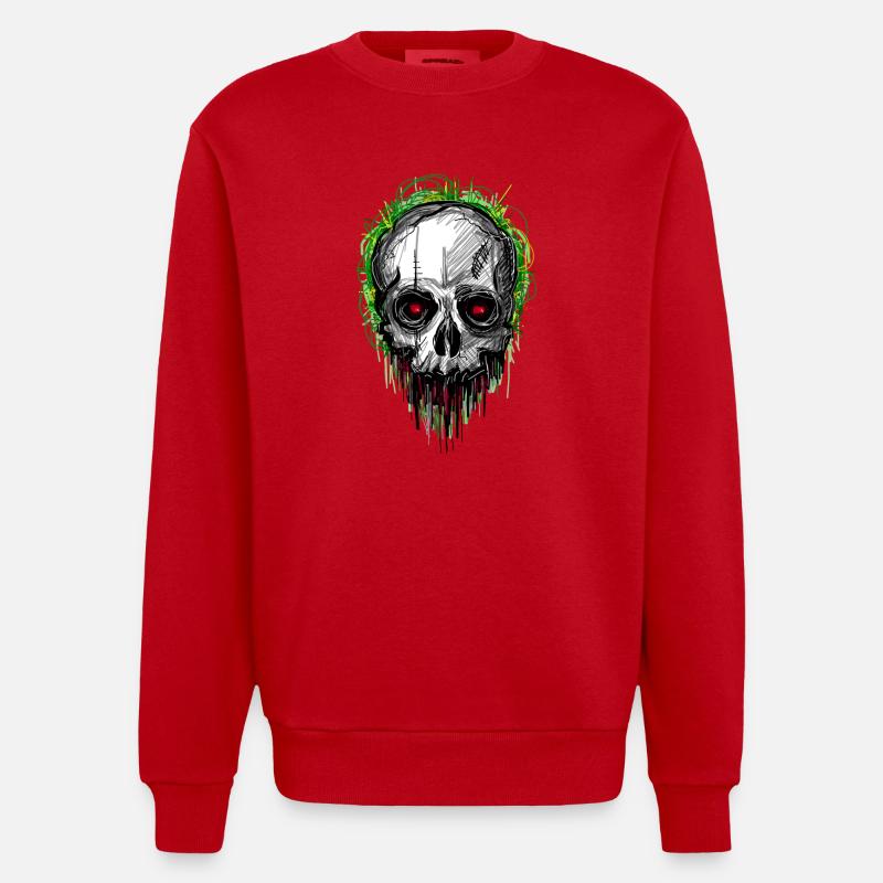skull_scribble - Sweat bio épais oversize fabriqué en UE - rouge