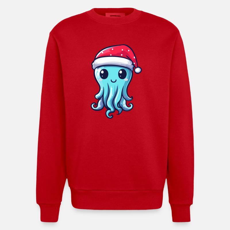 Méduse Noël mignon - Sweat bio épais oversize fabriqué en UE - rouge