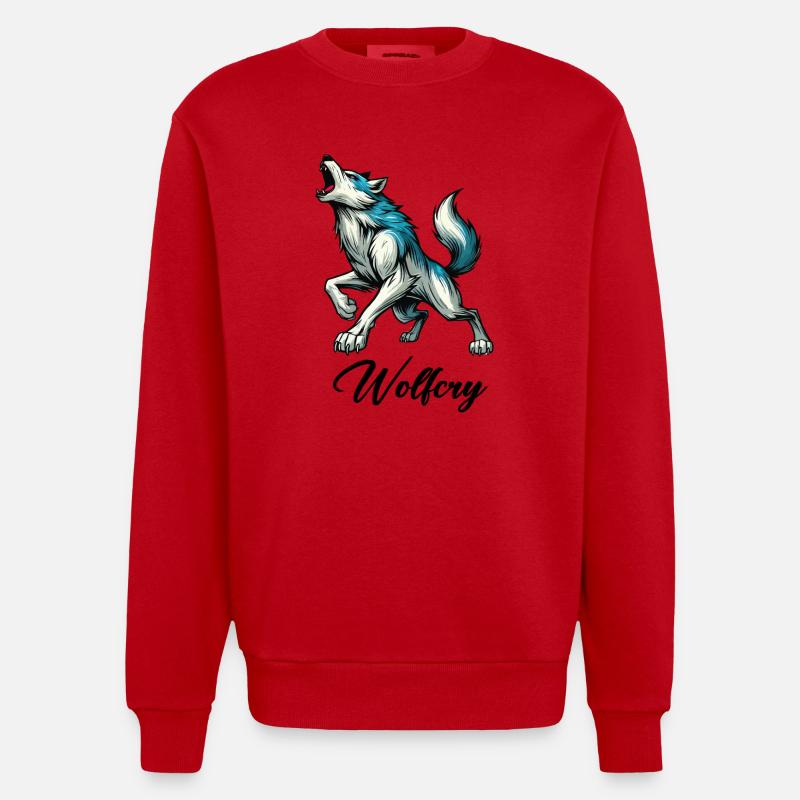 Wolf Comic - Heavyweight Oversized Organic Crew Neck Made in EU - Rot