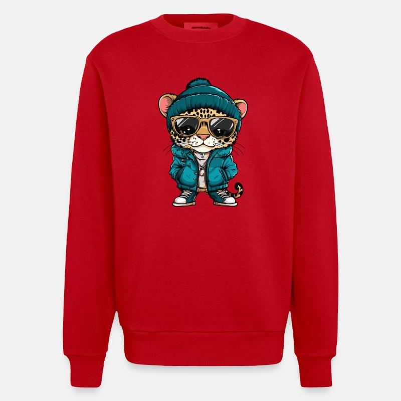 Léopard Bande dessinée cool - Sweat bio épais oversize fabriqué en UE - rouge