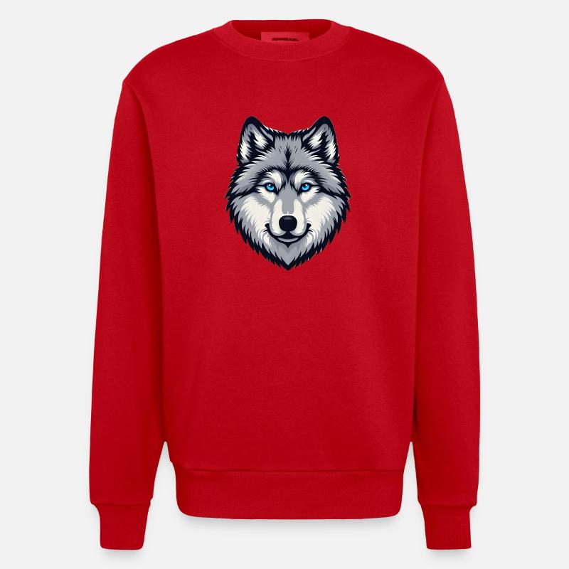Blau äugiger Wolf Kopf - Heavyweight Oversized Organic Crew Neck Made in EU - Rot