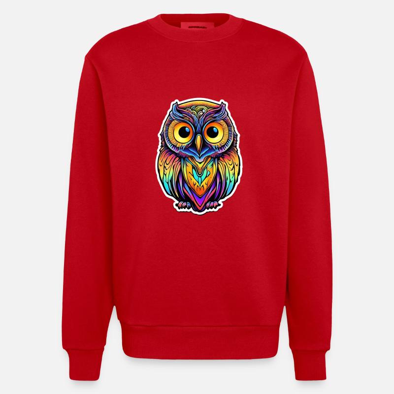 Psychedelic Owl - Heavyweight Oversized Organic Crew Neck Made in EU - Rot