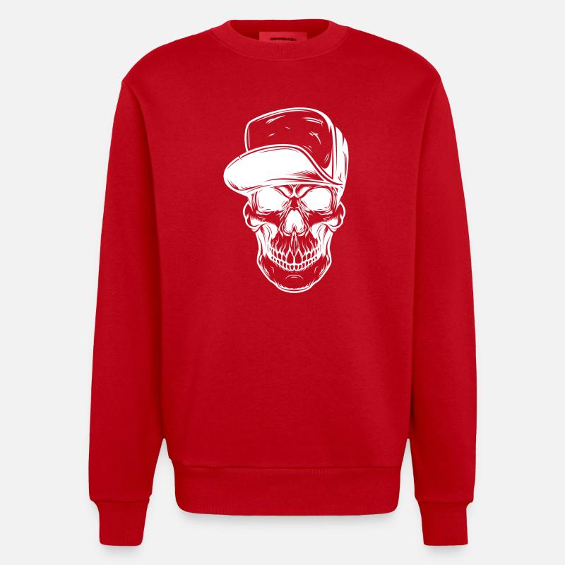 Crâne graffiti avec casquette de baseball - Sweat bio épais oversize fabriqué en UE - rouge