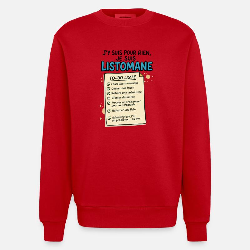 Ich bin ein Listomane - Heavyweight Oversized Organic Crew Neck Made in EU - Rot