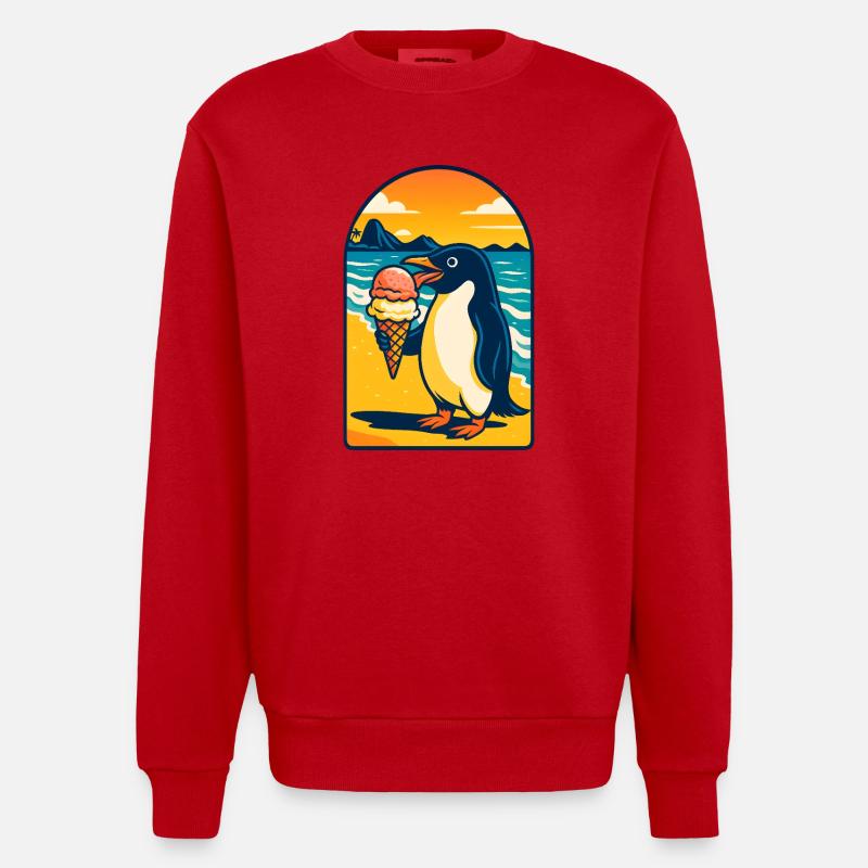 Pingouin Glace Coucher de soleil - Sweat bio épais oversize fabriqué en UE - rouge