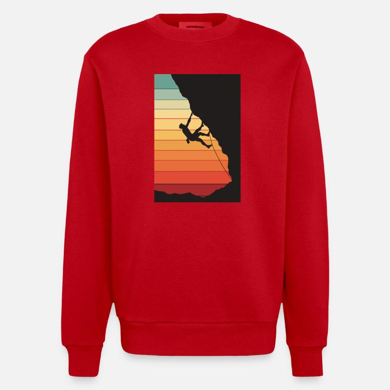 Grimpeurs au coucher du soleil - Sweat bio épais oversize fabriqué en UE - rouge