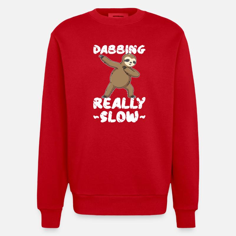 Dabbing Really Slow Sloth - Heavyweight Oversized Organic Crew Neck Made in EU - red