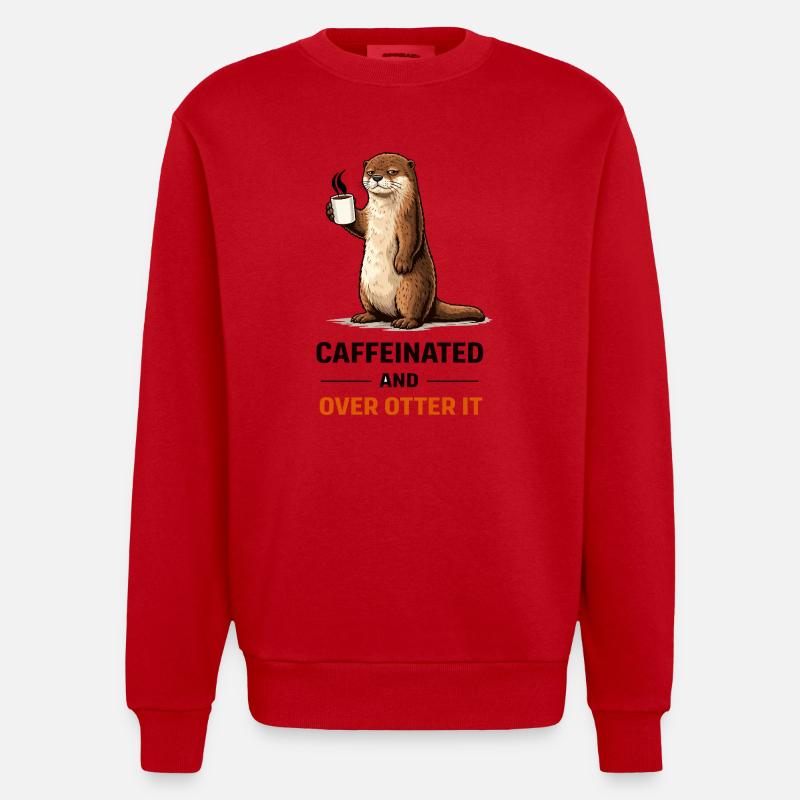 Caffeinated Otter Tee - Heavyweight Oversized Organic Crew Neck Made in EU - red