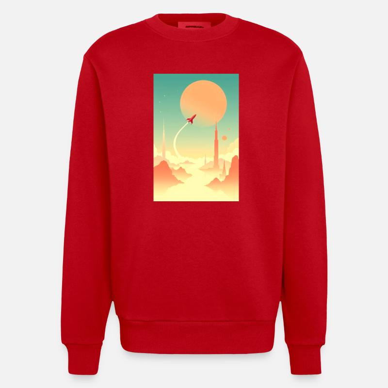 First Journeys Beyond Distant Horizons - Heavyweight Oversized Organic Crew Neck Made in EU - red