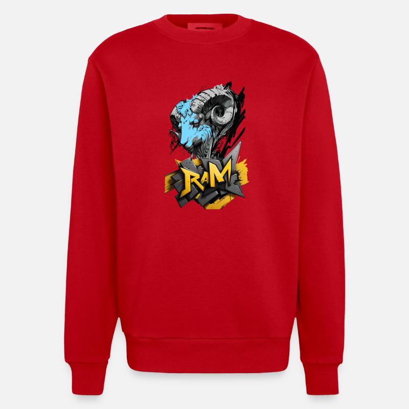 Widder, Widder-Zeichen - Heavyweight Oversized Organic Crew Neck Made in EU - Rot