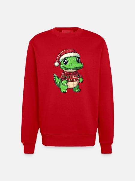 Alligator Christmas Comic - Heavyweight Oversized Organic Crew Neck Made in EU - red