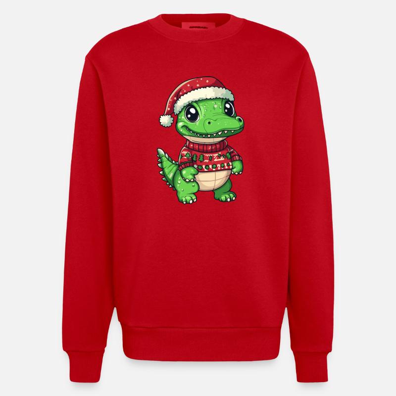 Alligator Weihnachten Comic - Heavyweight Oversized Organic Crew Neck Made in EU - Rot
