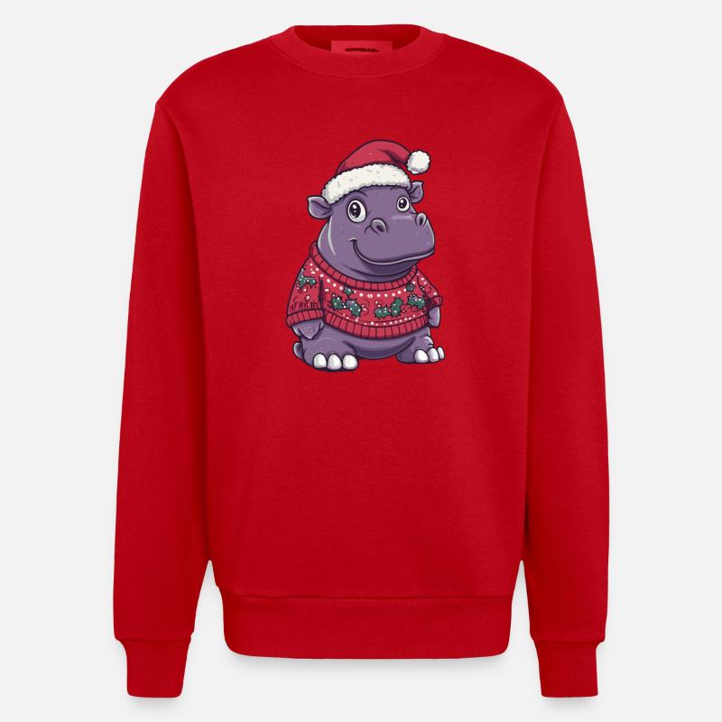 Nilpferd Weihnachten Comic - Heavyweight Oversized Organic Crew Neck Made in EU - Rot