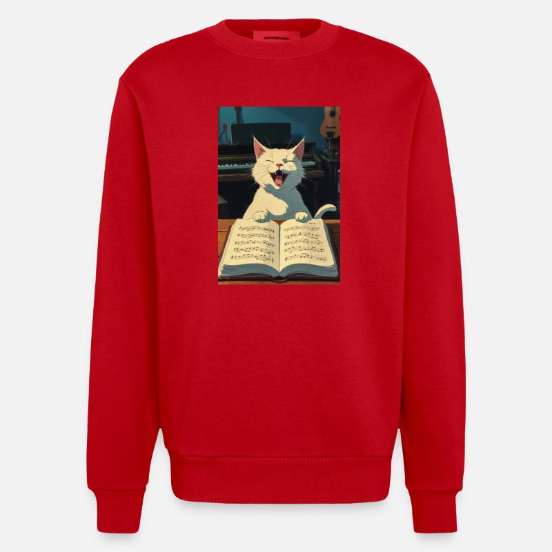 Un chaton mignon chante - Sweat bio épais oversize fabriqué en UE - rouge