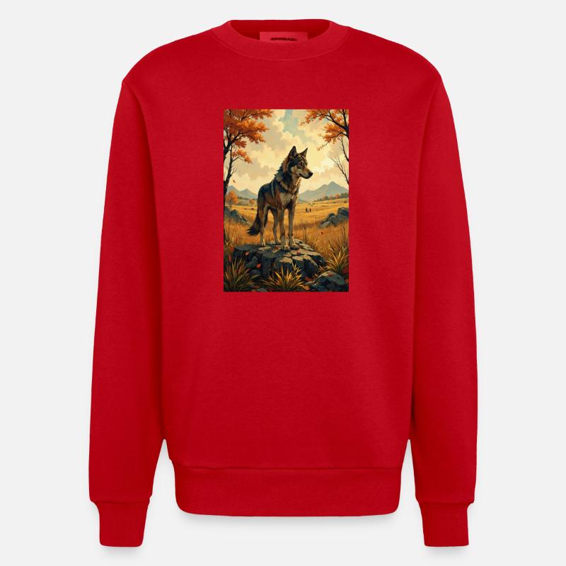Das Bild des Wolfes - Heavyweight Oversized Organic Crew Neck Made in EU - Rot