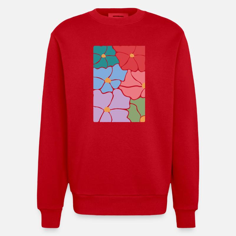 Fleurs de flore bohème - Sweat bio épais oversize fabriqué en UE - rouge