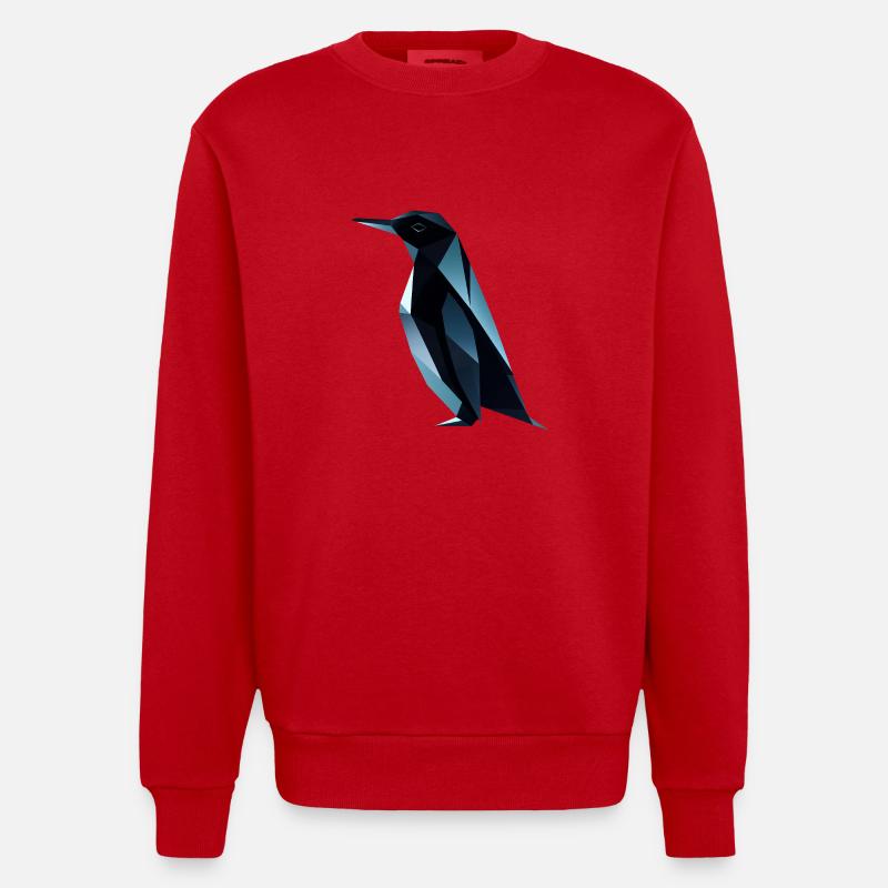 Mignon pingouin Low Poly Design - Sweat bio épais oversize fabriqué en UE - rouge
