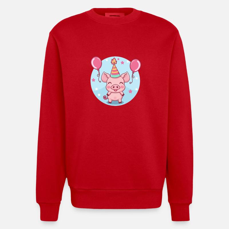 Cochon Anniversaire Bébé Sanglier - Sweat bio épais oversize fabriqué en UE - rouge