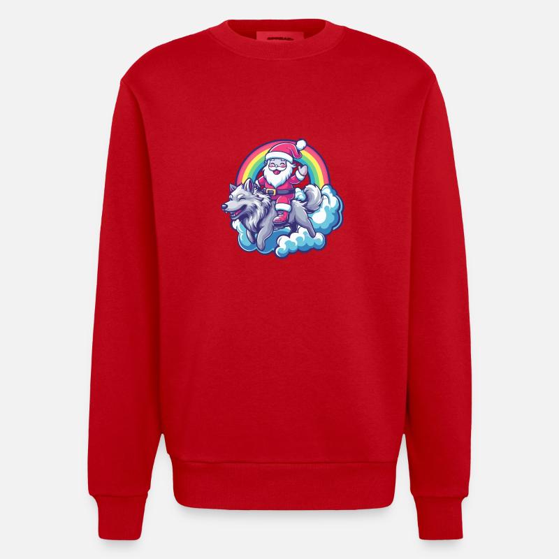 Wolf Weihnachtsmann Regenbogen - Heavyweight Oversized Organic Crew Neck Made in EU - Rot
